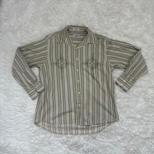 Vintage Y2K 90s Cowboy Ron ChereSkin green striped button up shirt embroidered